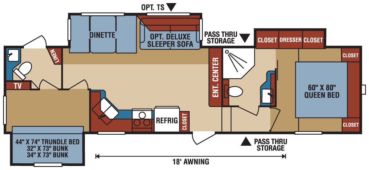 2016 KZ RV Durango 1500 D276BHT Fifth Wheel Floorplan