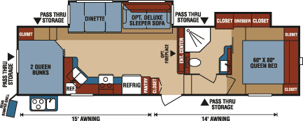 2016 KZ RV Durango 1500 D286BHD Fifth Wheel Floorplan