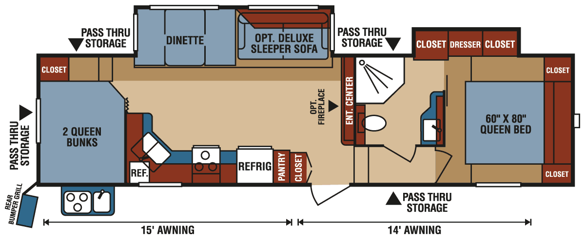 2016 KZ RV Durango 1500 D286BHD Fifth Wheel Floorplan