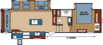 2016 KZ RV Durango 2500 D318RLT Fifth Wheel Floorplan