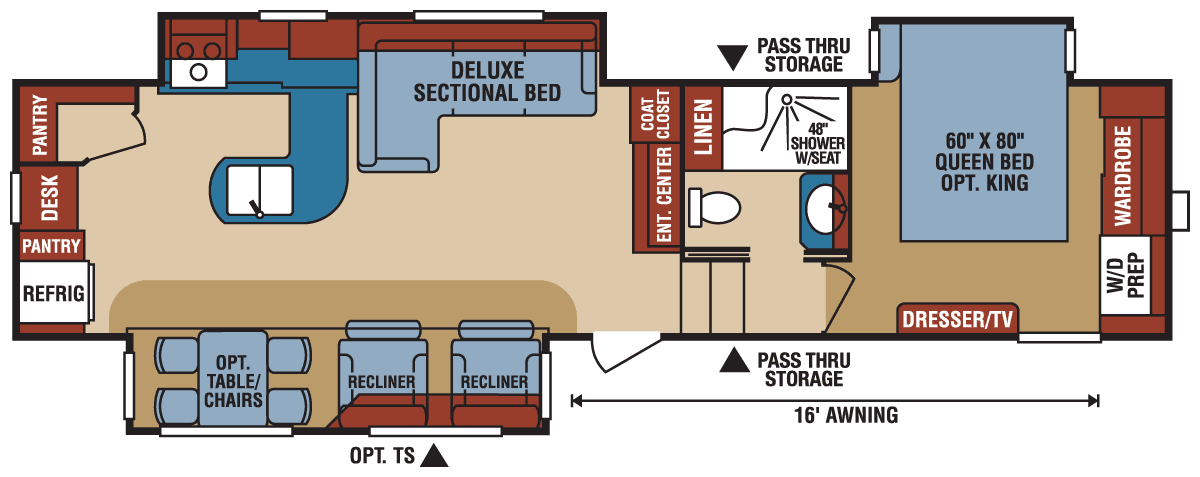 2016 KZ RV Durango 2500 D348RKT Fifth Wheel Floorplan