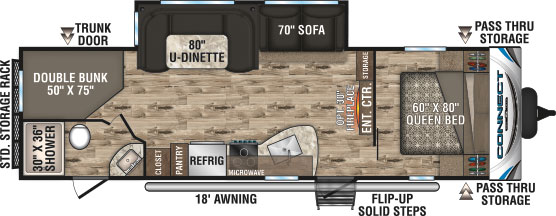 2019 KZ RV Connect C281BH Travel Trailer Floorplan