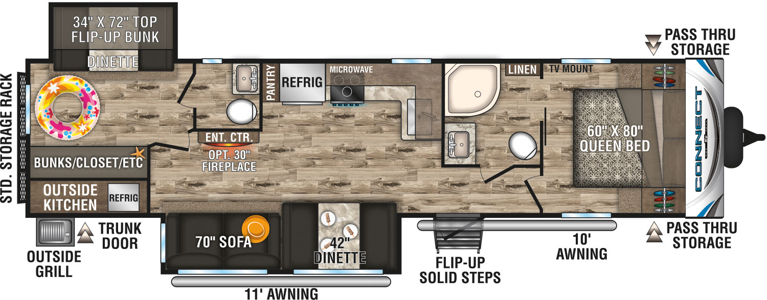 2019 KZ RV Connect C322BHK Travel Trailer Floorplan