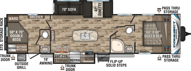 2019 KZ RV Connect C332BHK Travel Trailer Floorplan