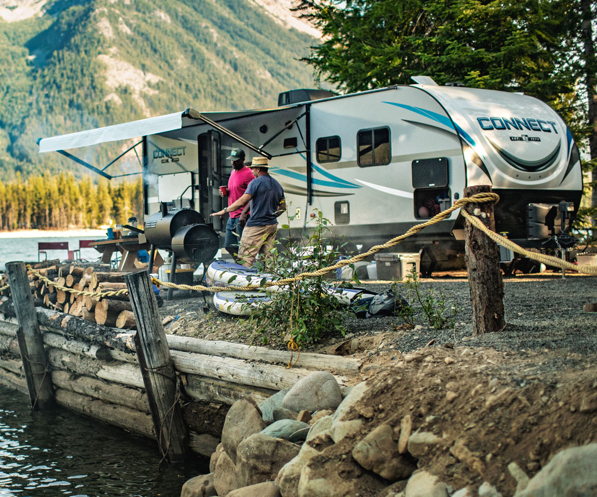 2019 Connect Lightweight Travel Trailer with Guys Grilling Outdoors