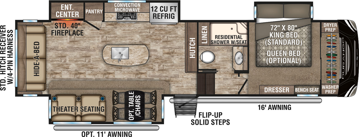 2019 KZ RV Durango D325RLT Fifth Wheel Floorplan