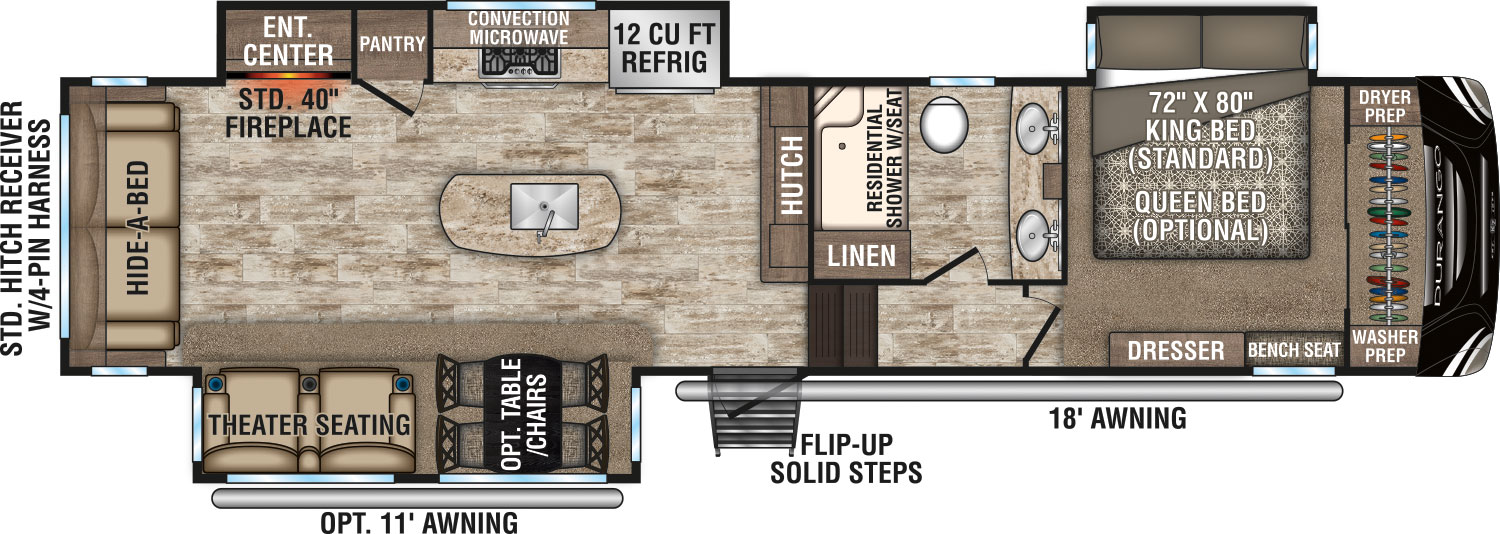 2019 KZ RV Durango D333RLT Fifth Wheel Floorplan