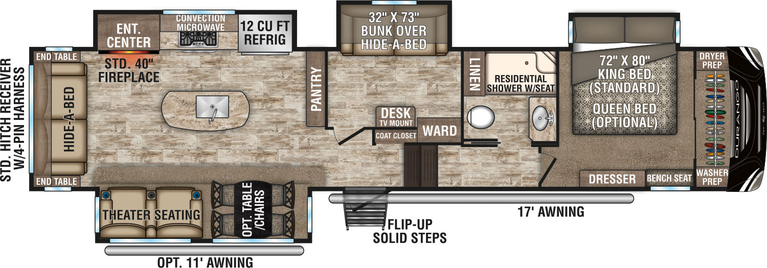 2019 KZ RV Durango D343MBQ Fifth Wheel Floorplan