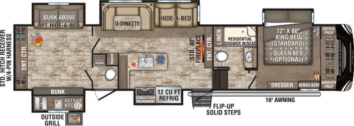 2019 KZ RV Durango D347BHF Fifth Wheel Floorplan