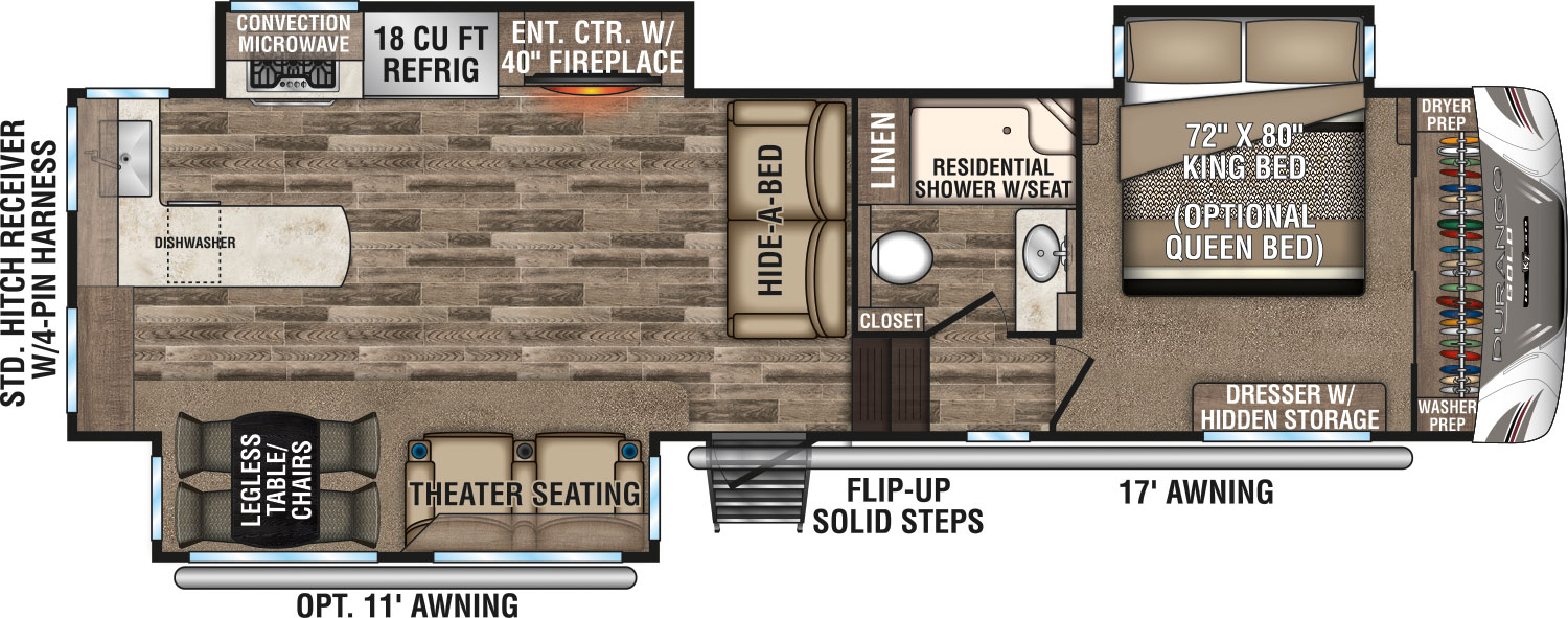 2019 KZ RV Durango Gold G353RKT Fifth Wheel Floorplan