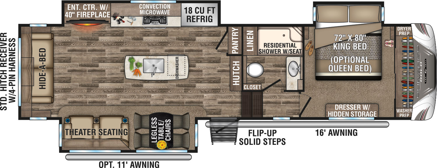 2019 KZ RV Durango Gold G356RLT Fifth Wheel Floorplan