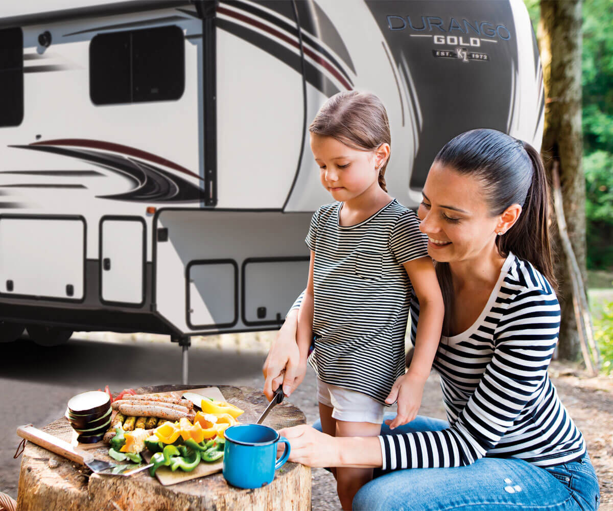 2019 Durango Gold Fulltime Luxury Fifth Wheel with Mother and Daughter Preparing Food