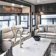 2019 KZ RV Durango Gold G366FBT Fifth Wheel Theater Seating shown in Cascade decor