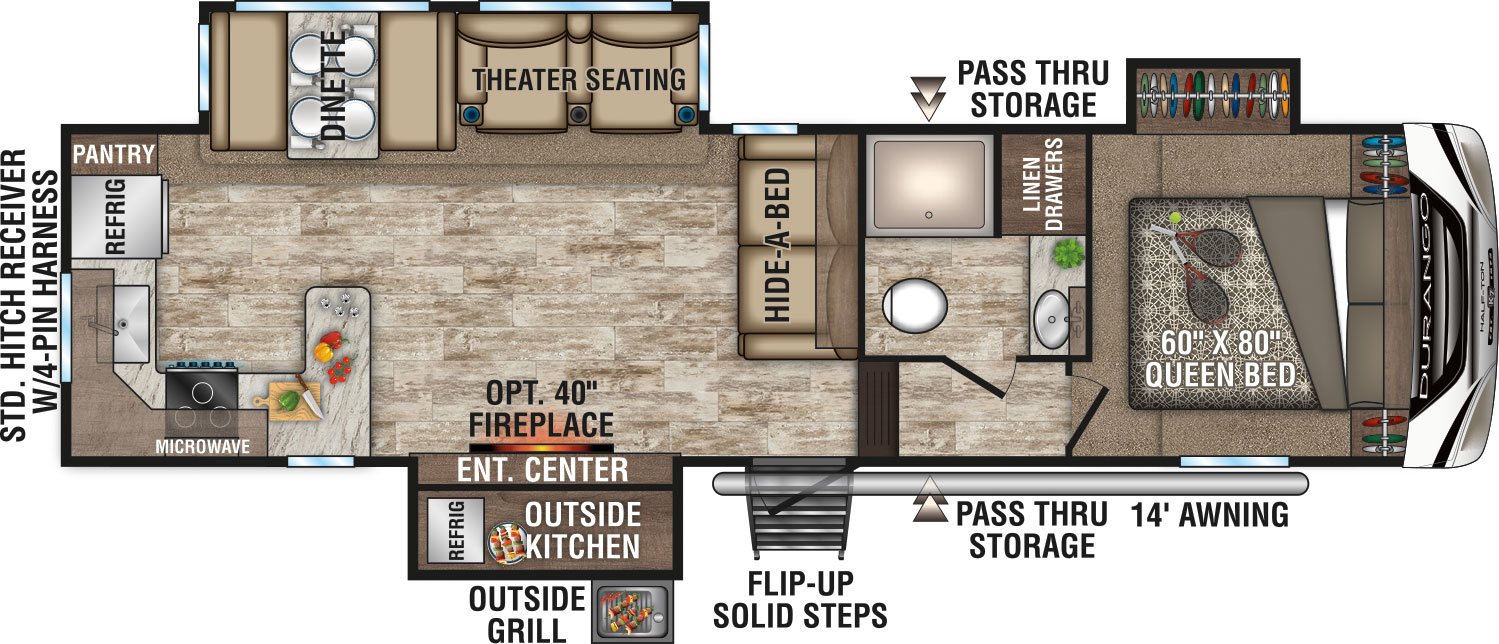 2019 KZ RV Durango Half-Ton D256RKT Fifth Wheel Floorplan