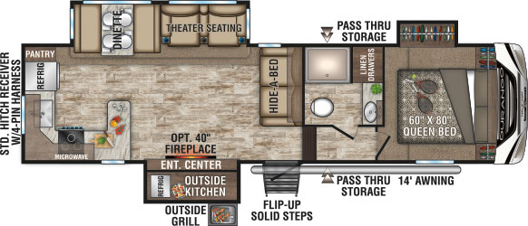 2019 KZ RV Durango Half-Ton D256RKT Fifth Wheel Floorplan