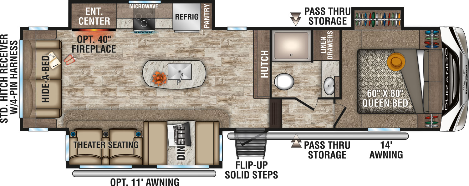 2019 KZ RV Durango Half-Ton D283RLT Fifth Wheel Floorplan