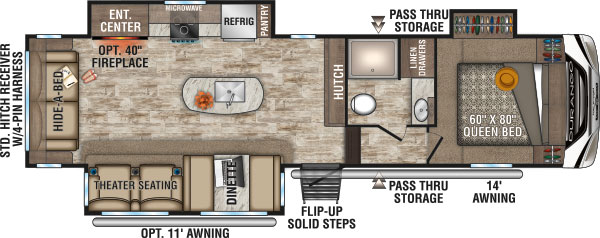 2019 KZ RV Durango Half-Ton D283RLT Fifth Wheel Floorplan