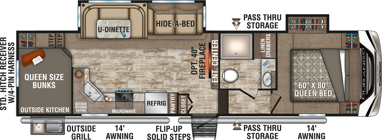 2019 KZ RV Durango Half-Ton D286BHD Fifth Wheel Floorplan