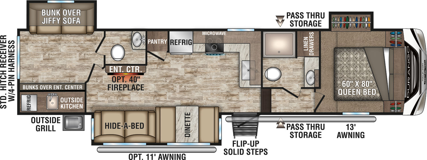 2019 KZ RV Durango Half-Ton D291BHT Fifth Wheel Floorplan