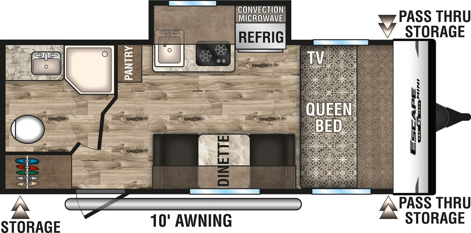 2019 KZ RV Escape Mini M181KS Travel Trailer Floorplan