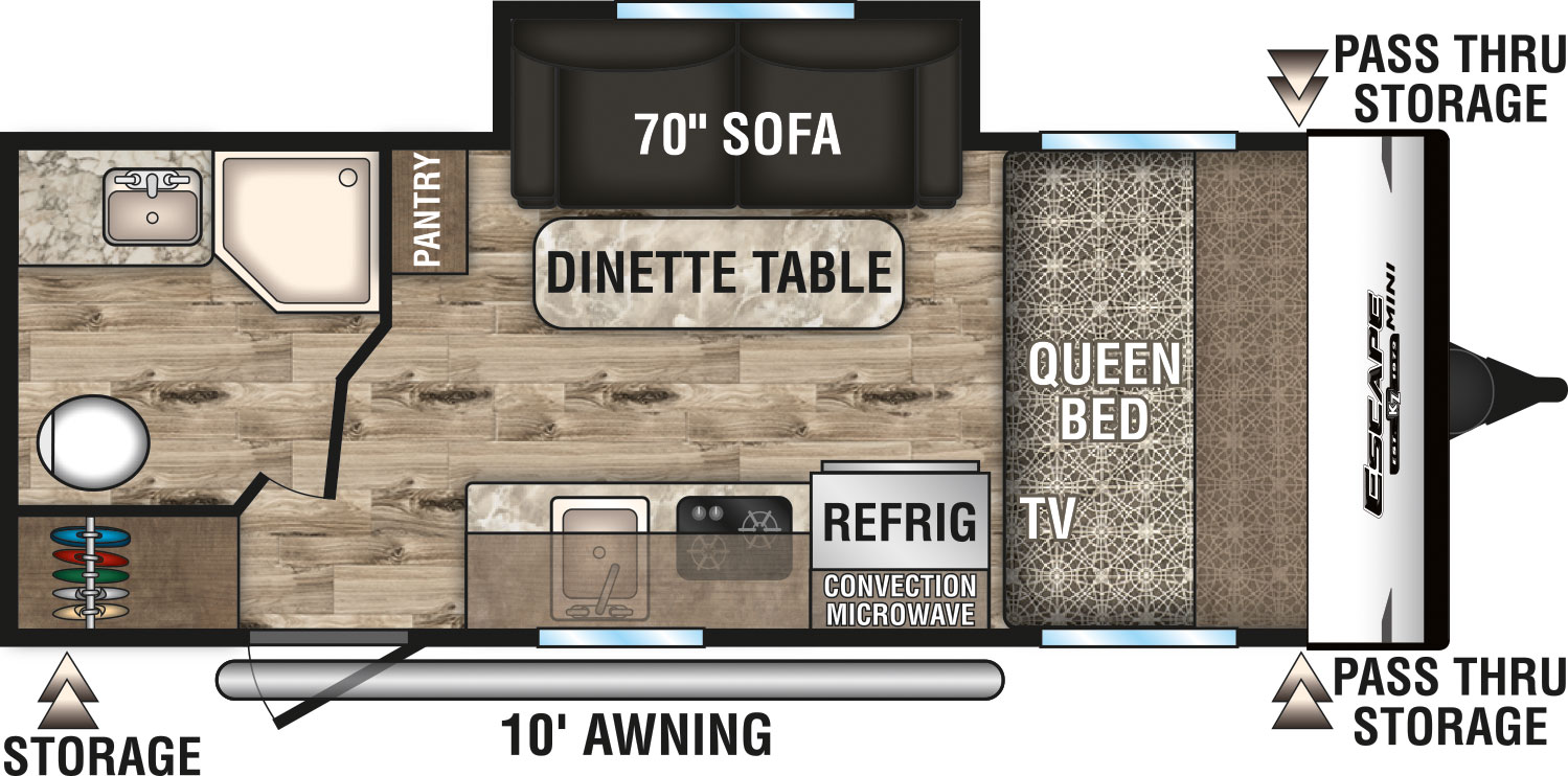 2019 KZ RV Escape Mini M181SS Travel Trailer Floorplan