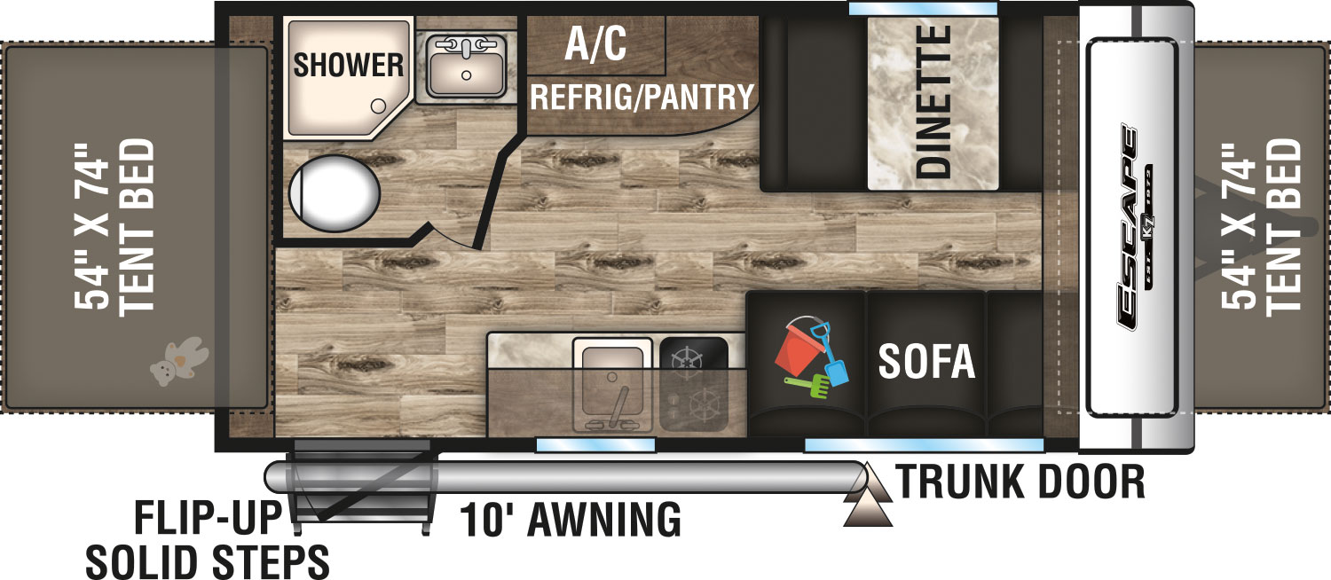 2019 KZ RV Escape E160RBT Travel Trailer Floorplan