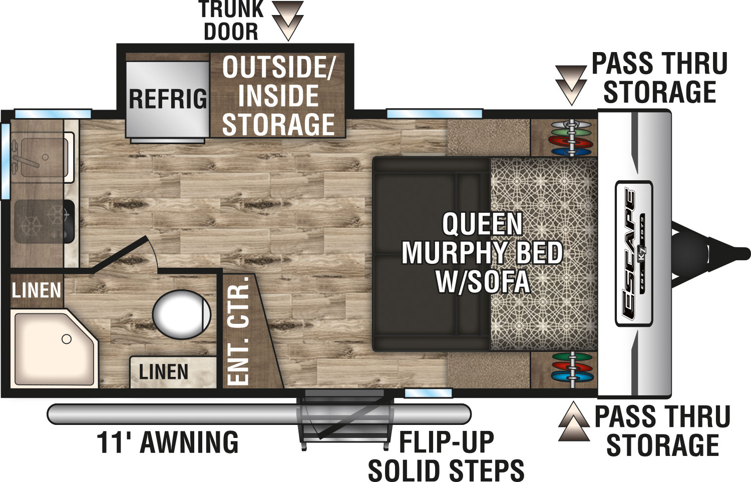 2019 KZ RV Escape E171MB Travel Trailer Floorplan