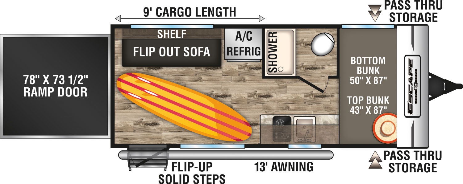 2019 KZ RV Escape E80TH Travel Trailer Toy Hauler Floorplan