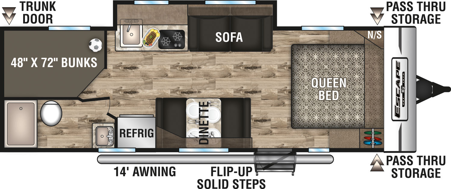 2019 KZ RV Escape E231BH Travel Trailer Floorplan