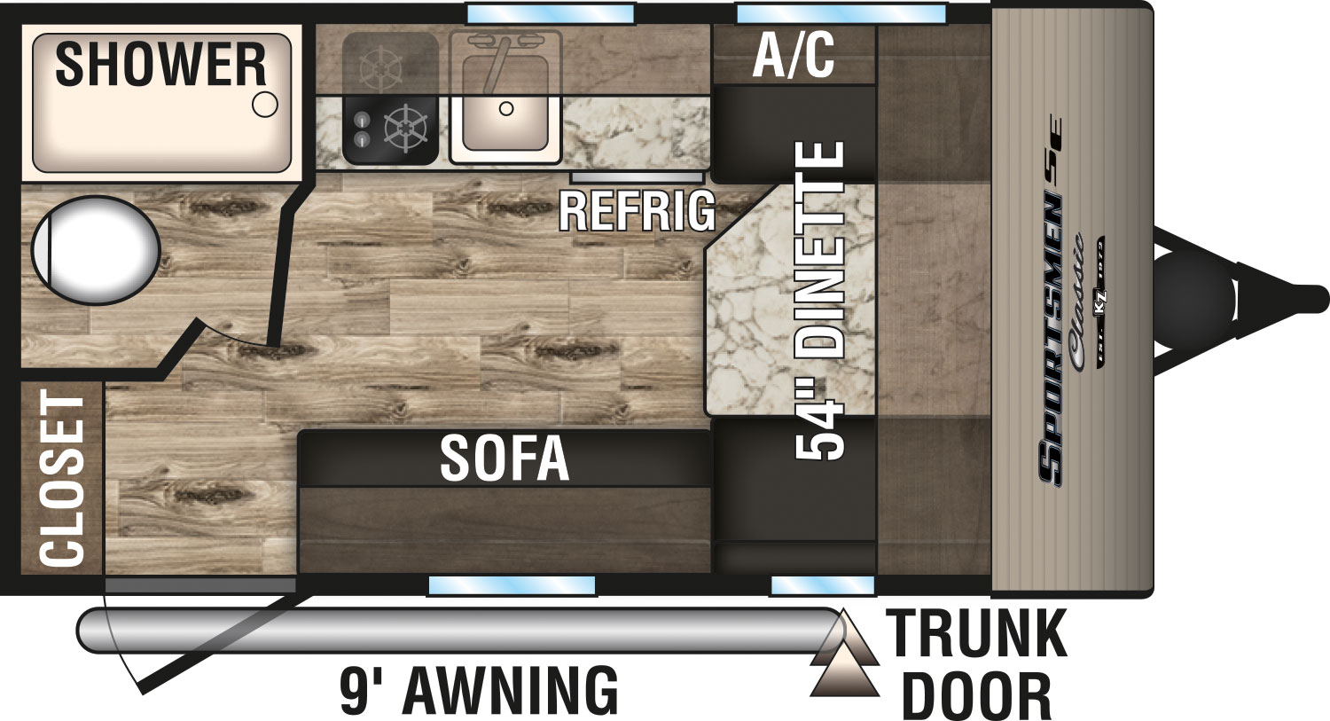 2019 KZ RV Sportsmen Classic SE 130RBSE Travel Trailer Floorplan