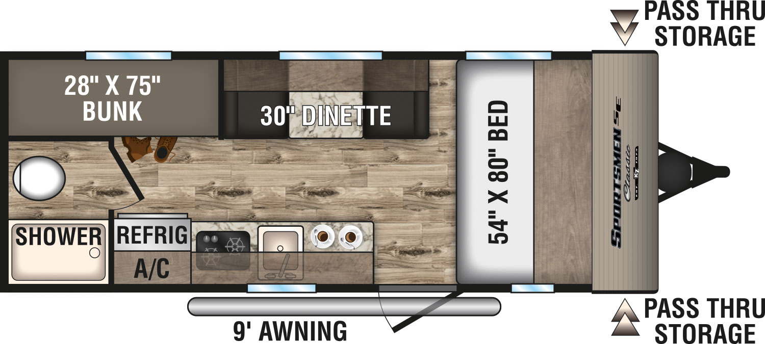 2019 KZ RV Sportsmen Classic SE 180BHSE Travel Trailer Floorplan