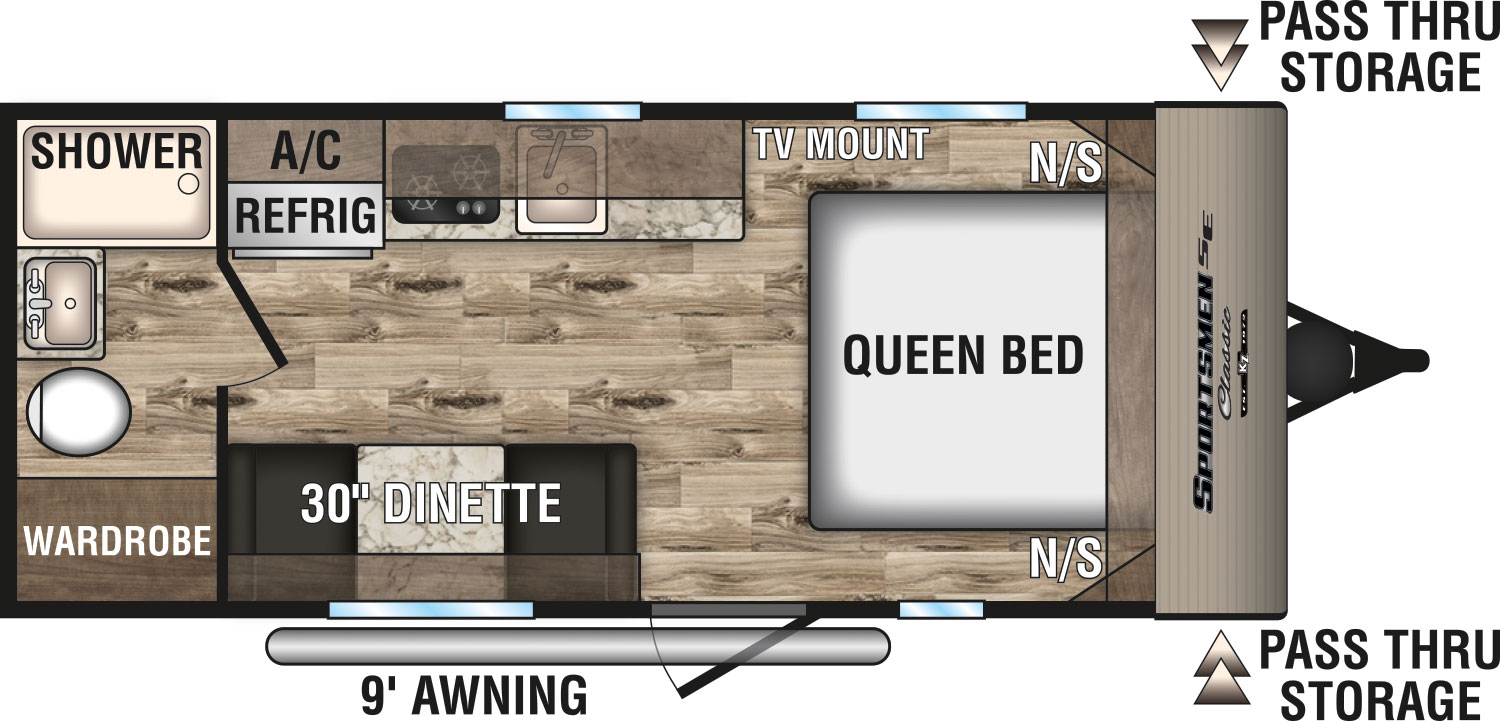 2019 KZ RV Sportsmen Classic SE 180QBSE Travel Trailer Floorplan