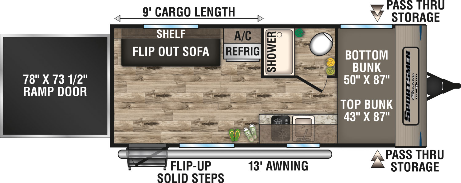 2019 KZ RV Sportsmen Classic 180TH Travel Trailer Toy Hauler Floorplan