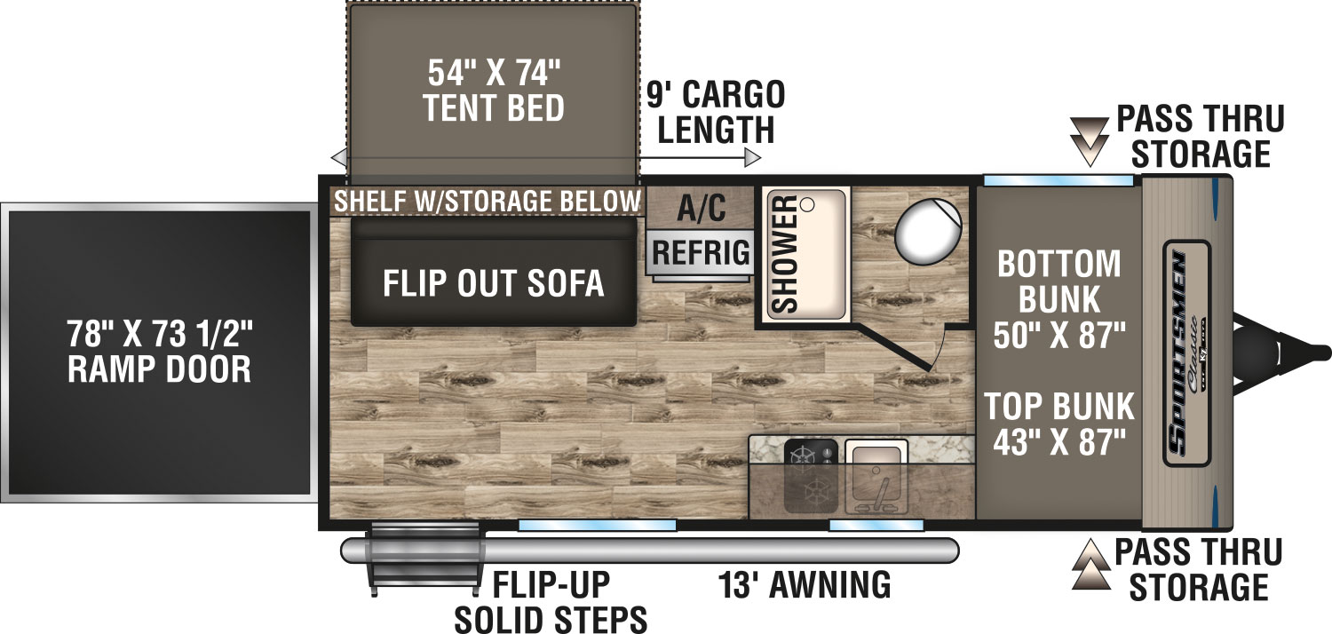 2019 KZ RV Sportsmen Classic 180THT Travel Trailer Toy Hauler Floorplan