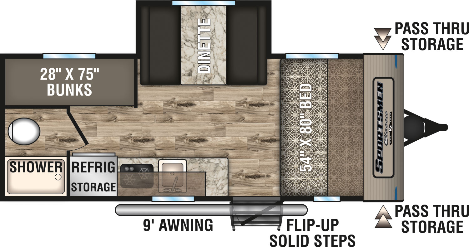 2019 KZ RV Sportsmen Classic 181BH Travel Trailer Floorplan