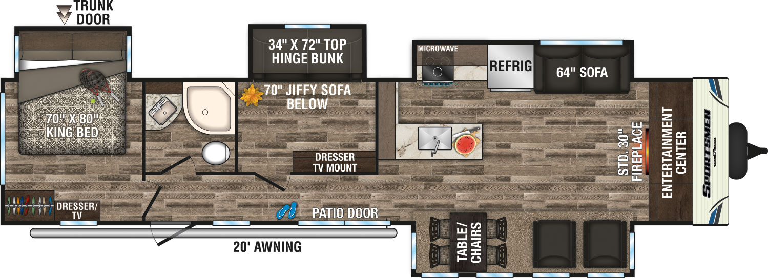 2019 KZ RV Sportsmen 364BH Travel Trailer Floorplan