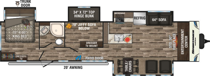 2019 KZ RV Sportsmen Destination 364BH Travel Trailer Floorplan