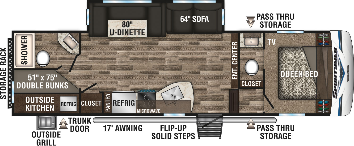 2019 KZ RV Sportsmen 281BHK Fifth Wheel Floorplan