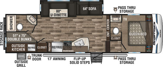 2019 KZ RV Sportsmen 281BHK Fifth Wheel Floorplan