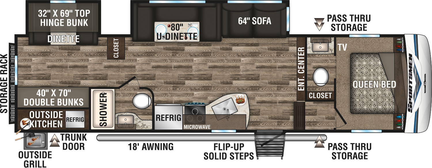 2019 KZ RV Sportsmen 302BHK Fifth Wheel Floorplan