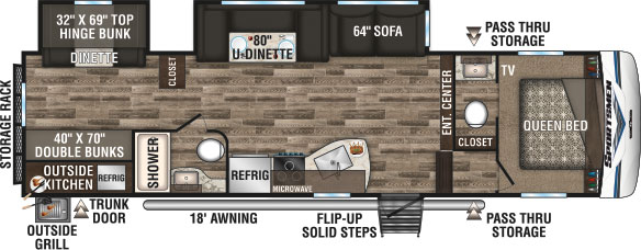 2019 KZ RV Sportsmen 302BHK Fifth Wheel Floorplan