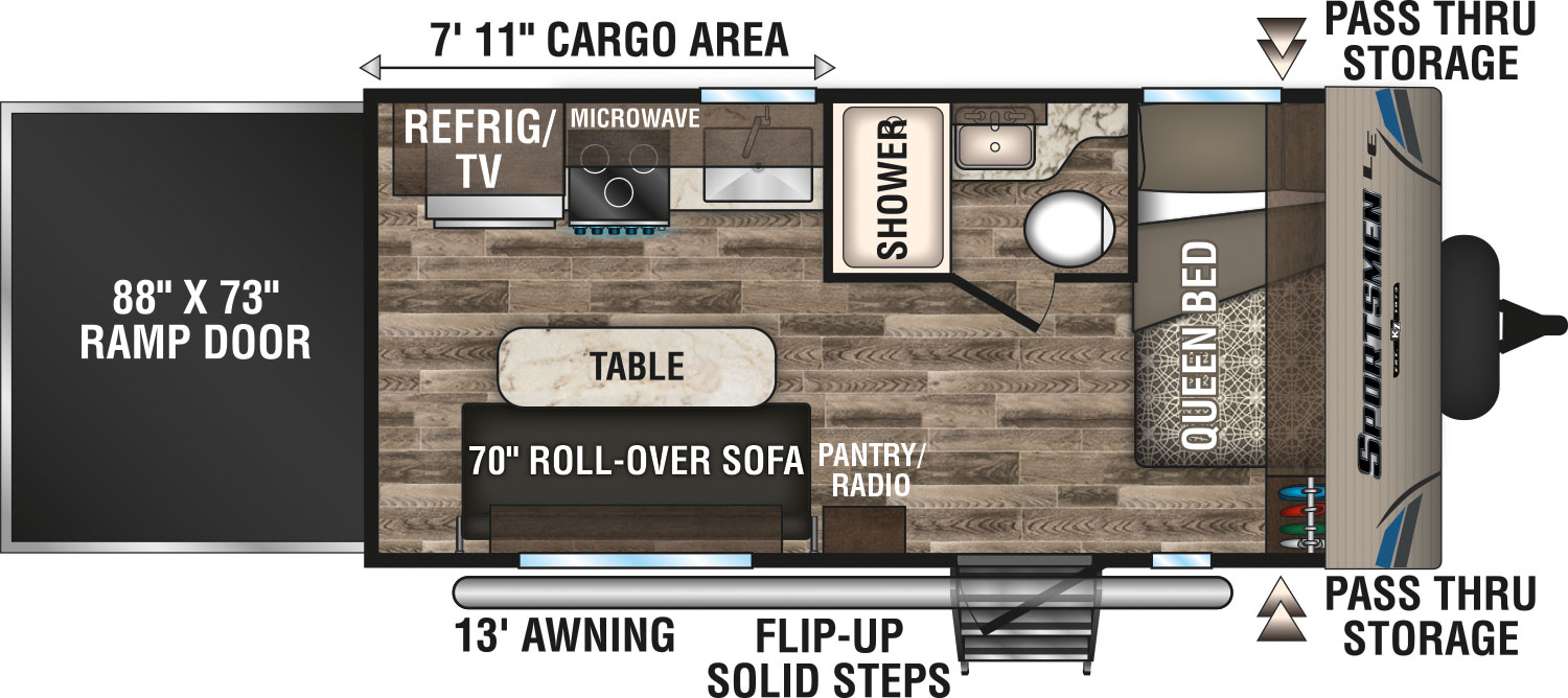 2019 KZ RV Sportsmen LE 190THLE Travel Trailer Toy Hauler Floorplan