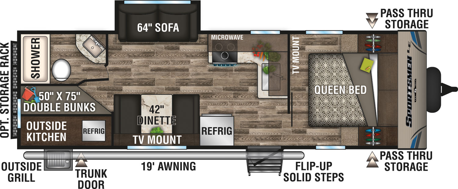 2019 KZ RV Sportsmen LE 261BHKLE Travel Trailer Floorplan