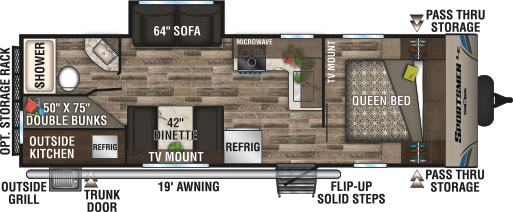 2019 KZ RV Sportsmen LE 261BHKLE Travel Trailer Floorplan