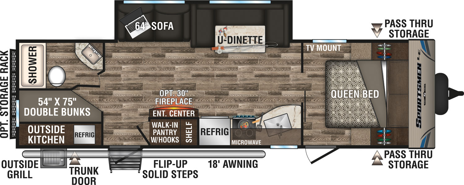 2019 KZ RV Sportsmen LE 281BHKLE Travel Trailer Floorplan