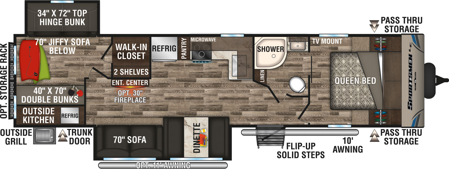 2019 KZ RV Sportsmen LE 322BHKLE Travel Trailer Floorplan