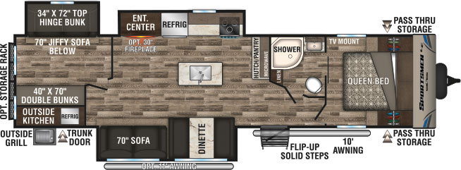 2019 KZ RV Sportsmen LE 343BHKLE Travel Trailer Floorplan