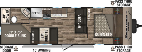 2019 KZ RV Sportsmen SE 260BHSE Travel Trailer Floorplan