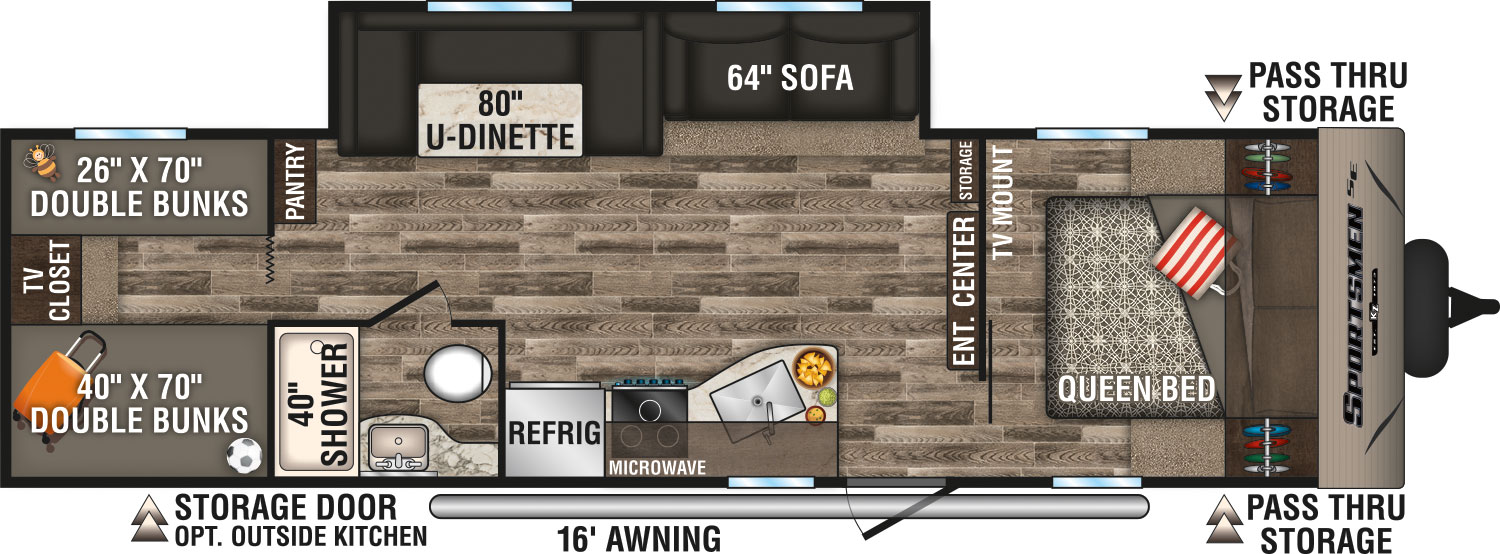 2019 KZ RV Sportsmen SE 301BHSE Travel Trailer Floorplan