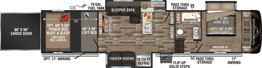 2019 KZ RV Venom V3911TK Fifth Wheel Toy Hauler Floorplan